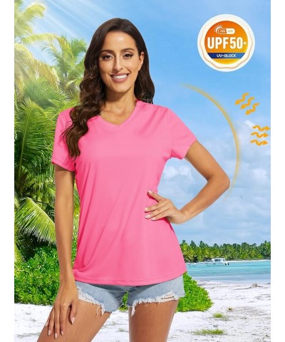 Women's T Shirts V-Neck Short Sleeve UPF 50+ Sun Protection Performance Quick Dry Athletic Shirts Tee Tops Rose $11.99 Active...