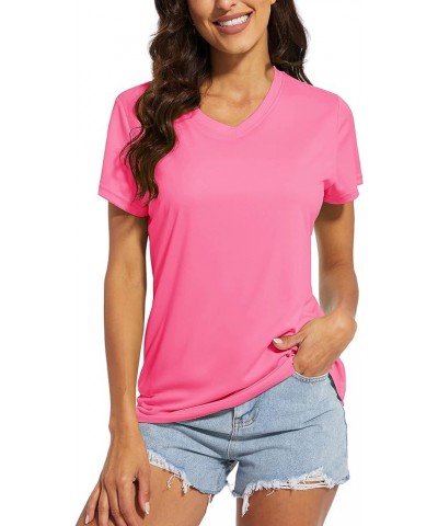 Women's T Shirts V-Neck Short Sleeve UPF 50+ Sun Protection Performance Quick Dry Athletic Shirts Tee Tops Rose $11.99 Active...