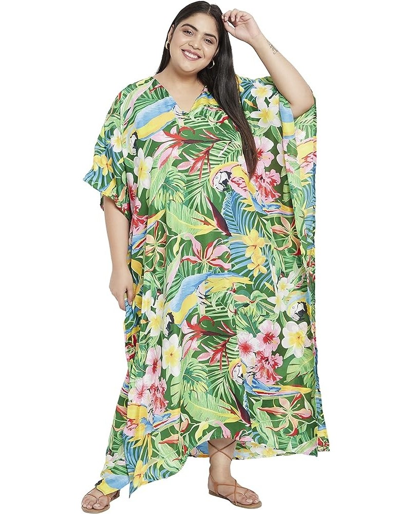 Gypsie Blu Women Floral Kaftan Plus Size Caftan Dress Long Tunic Maxi Casual Beach Dress Green Floarl $10.80 Swimsuits