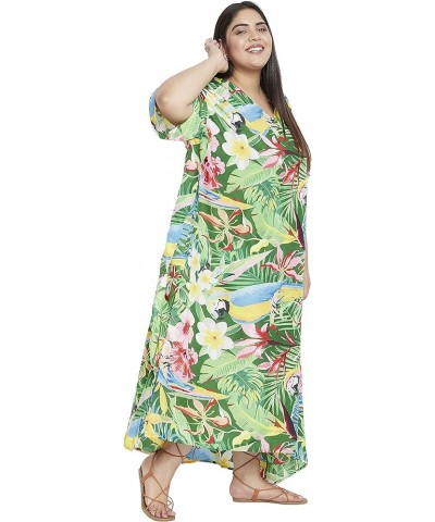 Gypsie Blu Women Floral Kaftan Plus Size Caftan Dress Long Tunic Maxi Casual Beach Dress Green Floarl $10.80 Swimsuits