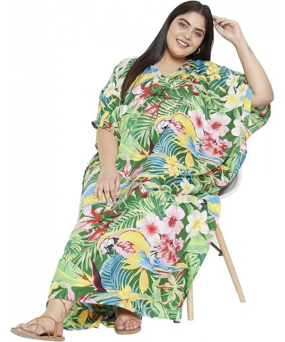 Gypsie Blu Women Floral Kaftan Plus Size Caftan Dress Long Tunic Maxi Casual Beach Dress Green Floarl $10.80 Swimsuits