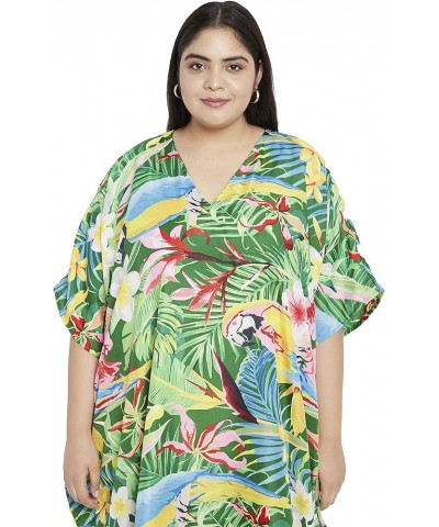 Gypsie Blu Women Floral Kaftan Plus Size Caftan Dress Long Tunic Maxi Casual Beach Dress Green Floarl $10.80 Swimsuits