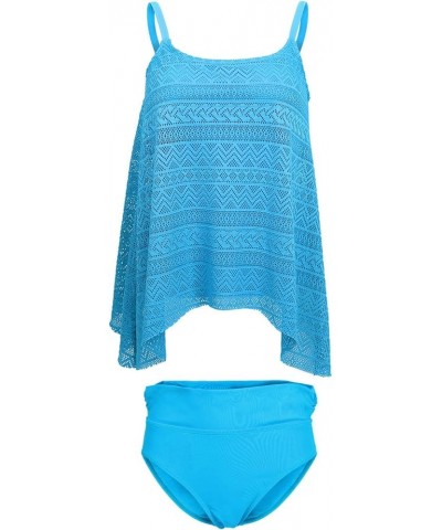 Women's Lace Tankini Set Solid Color 2 Piece Bikini Swimsuit w/Briefs M-XXL Turquoise $15.68 Swimsuits