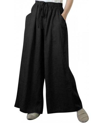 Women Wide Leg Pants Flowy Casual High Waisted Lounge Pants Plus Size Smocked Palazzo Pants Trousers with Pockets B Black $8....