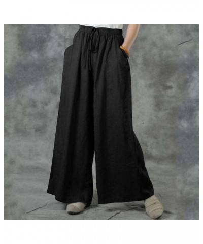 Women Wide Leg Pants Flowy Casual High Waisted Lounge Pants Plus Size Smocked Palazzo Pants Trousers with Pockets B Black $8....