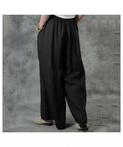 Women Wide Leg Pants Flowy Casual High Waisted Lounge Pants Plus Size Smocked Palazzo Pants Trousers with Pockets B Black $8....