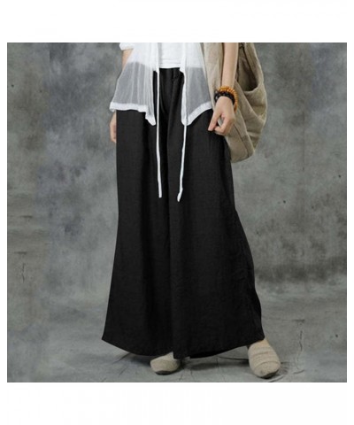 Women Wide Leg Pants Flowy Casual High Waisted Lounge Pants Plus Size Smocked Palazzo Pants Trousers with Pockets B Black $8....