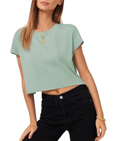 Women's Cap Sleeve Crop Tops 2024 Batwing Tunic T Shirts Solid Short Sleeve Basic Blouse Loose Fit Casual Tee Green $13.67 Ac...