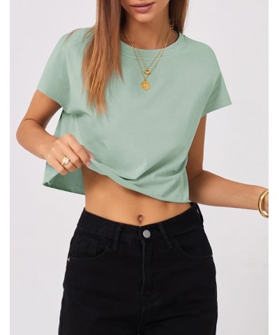 Women's Cap Sleeve Crop Tops 2024 Batwing Tunic T Shirts Solid Short Sleeve Basic Blouse Loose Fit Casual Tee Green $13.67 Ac...