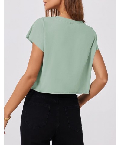 Women's Cap Sleeve Crop Tops 2024 Batwing Tunic T Shirts Solid Short Sleeve Basic Blouse Loose Fit Casual Tee Green $13.67 Ac...