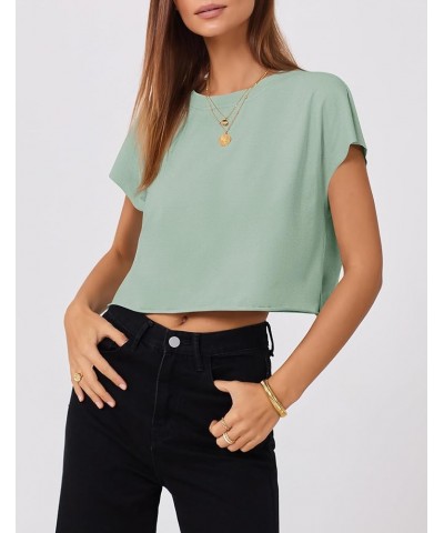 Women's Cap Sleeve Crop Tops 2024 Batwing Tunic T Shirts Solid Short Sleeve Basic Blouse Loose Fit Casual Tee Green $13.67 Ac...