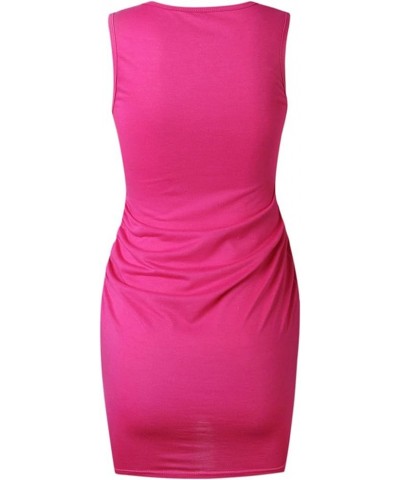 Women Mini Dress Summer Casual Slim Ruched Crew Neck Ruched Stretchy Bodycon T Shirt Cross Hem Short Mini Dress Hot Pink $3.3...