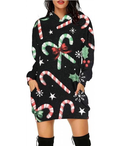 Women's Christmas Hoodie Dress Fall Casual Printed Long Pullover Hoodies Tunic Hooded Sweatshirt with Pockets Black Cane $13....