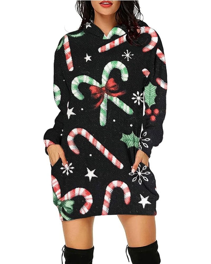 Women's Christmas Hoodie Dress Fall Casual Printed Long Pullover Hoodies Tunic Hooded Sweatshirt with Pockets Black Cane $13....