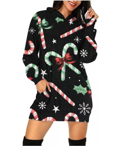 Women's Christmas Hoodie Dress Fall Casual Printed Long Pullover Hoodies Tunic Hooded Sweatshirt with Pockets Black Cane $13....