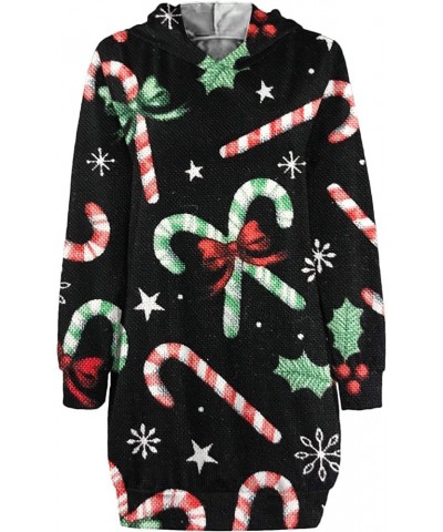 Women's Christmas Hoodie Dress Fall Casual Printed Long Pullover Hoodies Tunic Hooded Sweatshirt with Pockets Black Cane $13....