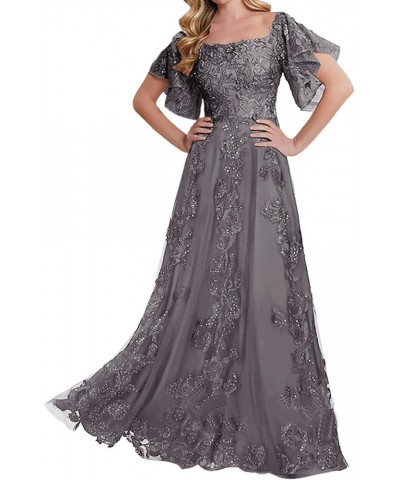 Lace Mother of The Bride Dresses - Sleeves Formal Evening Gowns Wedding Long Steel Grey $47.00 Dresses