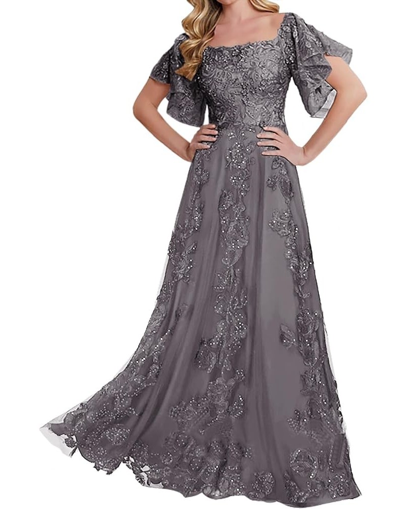 Lace Mother of The Bride Dresses - Sleeves Formal Evening Gowns Wedding Long Steel Grey $47.00 Dresses