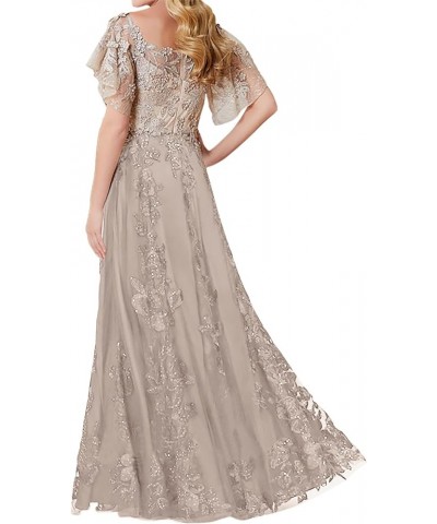 Lace Mother of The Bride Dresses - Sleeves Formal Evening Gowns Wedding Long Steel Grey $47.00 Dresses