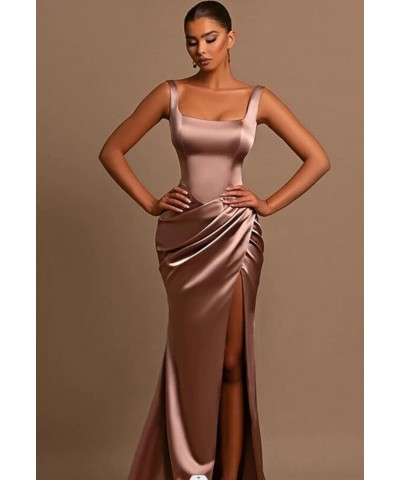 Women's Satin Prom Dresses Long with Slit Backless Mermaid Ruched Formal Evening Party Gowns for Teens Teal $41.59 Dresses