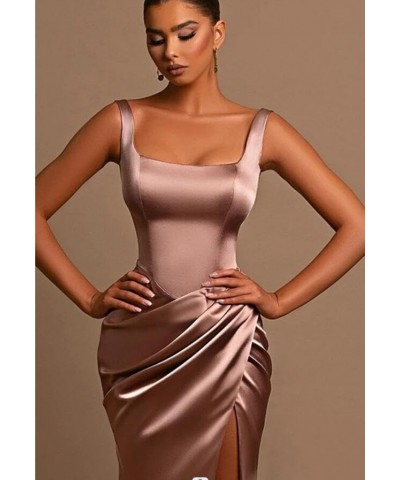 Women's Satin Prom Dresses Long with Slit Backless Mermaid Ruched Formal Evening Party Gowns for Teens Teal $41.59 Dresses