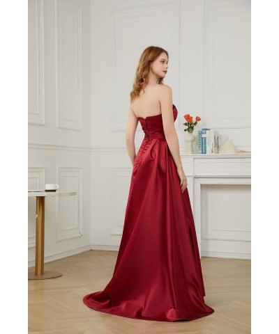 Strapless Satin Prom Dresses for Women Mermaid 2024 Long Sequin Ruched Formal Evening Gowns with Slit Peach $29.25 Dresses