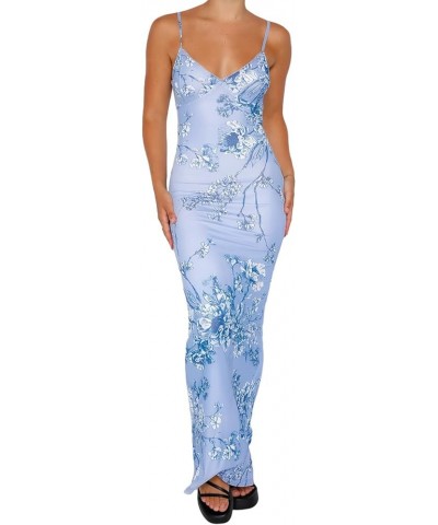 Elegant Long Maxi Dress Women Spaghetti Strap Floral Midi Dress Slim Bodycon Backless Night Party Sexy Dresses Blue 1 $10.91 ...