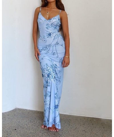 Elegant Long Maxi Dress Women Spaghetti Strap Floral Midi Dress Slim Bodycon Backless Night Party Sexy Dresses Blue 1 $10.91 ...