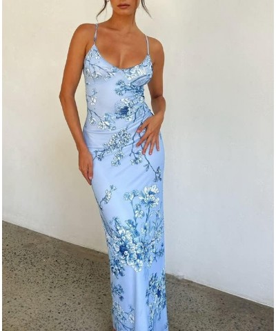 Elegant Long Maxi Dress Women Spaghetti Strap Floral Midi Dress Slim Bodycon Backless Night Party Sexy Dresses Blue 1 $10.91 ...