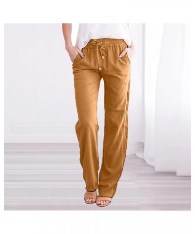 Women Cotton Linen Pants Elastic High Waisted Palazzo Loose Fit Pants Summer Casual Straight Leg Loose Trousers Pant 2orange ...