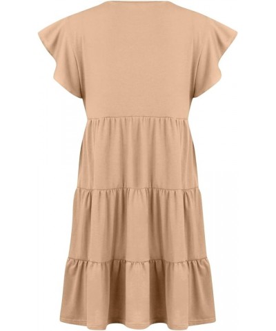 Summer Dress for Women Round Neck Tunic Ruffle Short Sleeve A-Line Tiered Babydoll Beach Dress Flowy Mini 1-khaki $7.19 Others