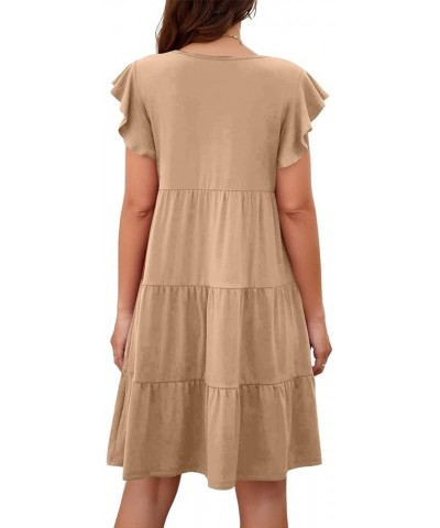 Summer Dress for Women Round Neck Tunic Ruffle Short Sleeve A-Line Tiered Babydoll Beach Dress Flowy Mini 1-khaki $7.19 Others