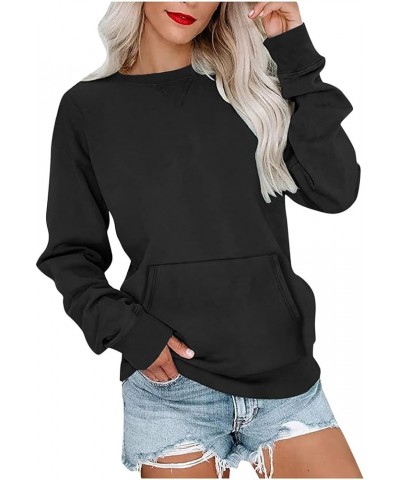 Women Casual Crew Neck Sweatshirts Fall Loose Fit Long Sleeve Pullover Dressy Comfy Outdoor Ladies Tops with Pockets Black $8...