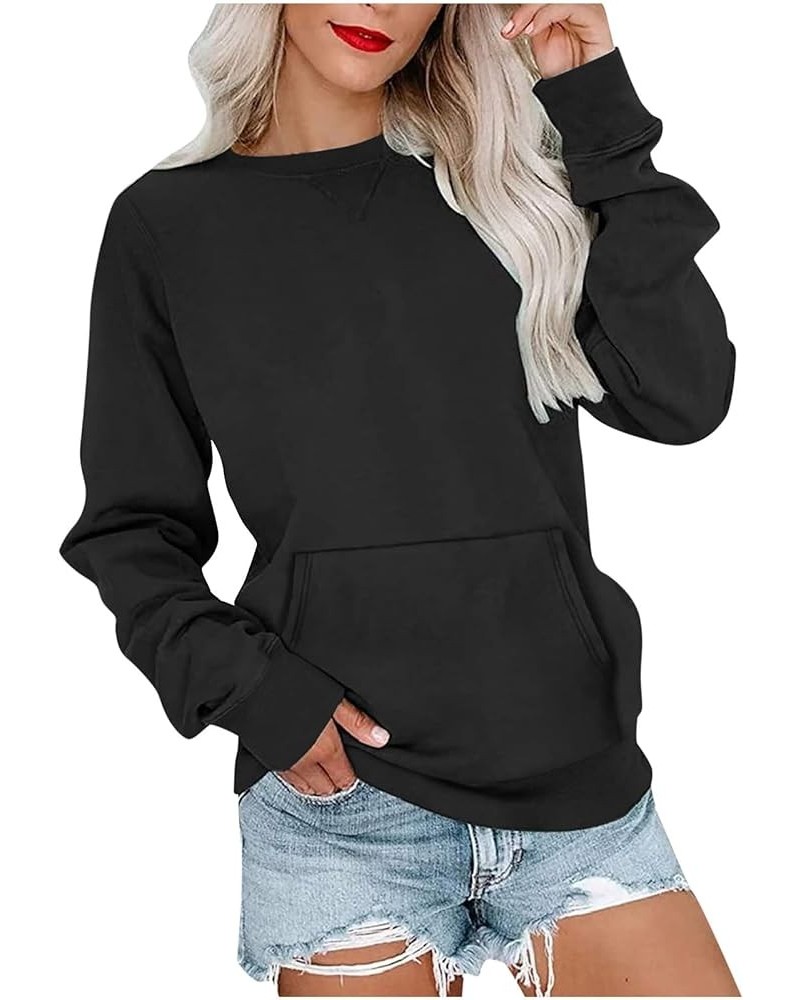 Women Casual Crew Neck Sweatshirts Fall Loose Fit Long Sleeve Pullover Dressy Comfy Outdoor Ladies Tops with Pockets Black $8...