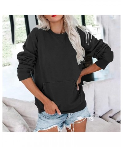 Women Casual Crew Neck Sweatshirts Fall Loose Fit Long Sleeve Pullover Dressy Comfy Outdoor Ladies Tops with Pockets Black $8...