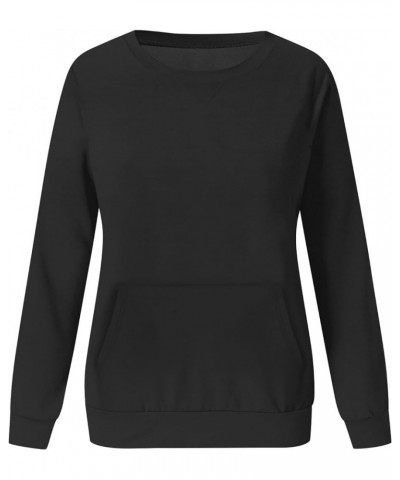 Women Casual Crew Neck Sweatshirts Fall Loose Fit Long Sleeve Pullover Dressy Comfy Outdoor Ladies Tops with Pockets Black $8...