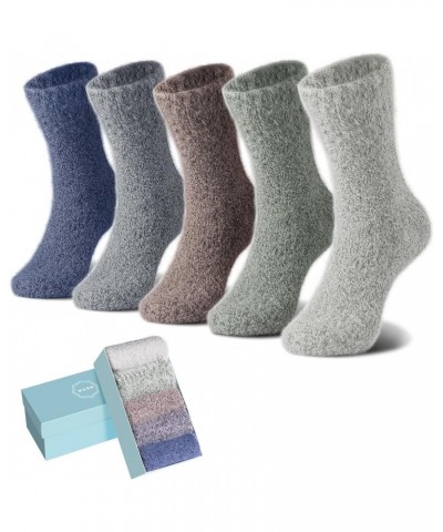 5 Pairs Fuzzy Socks for Women Winter Warm Wool Thick Socks Soft Cozy Womens Knit Sleep Socks with Gifts Box Solid Color-a1 $1...