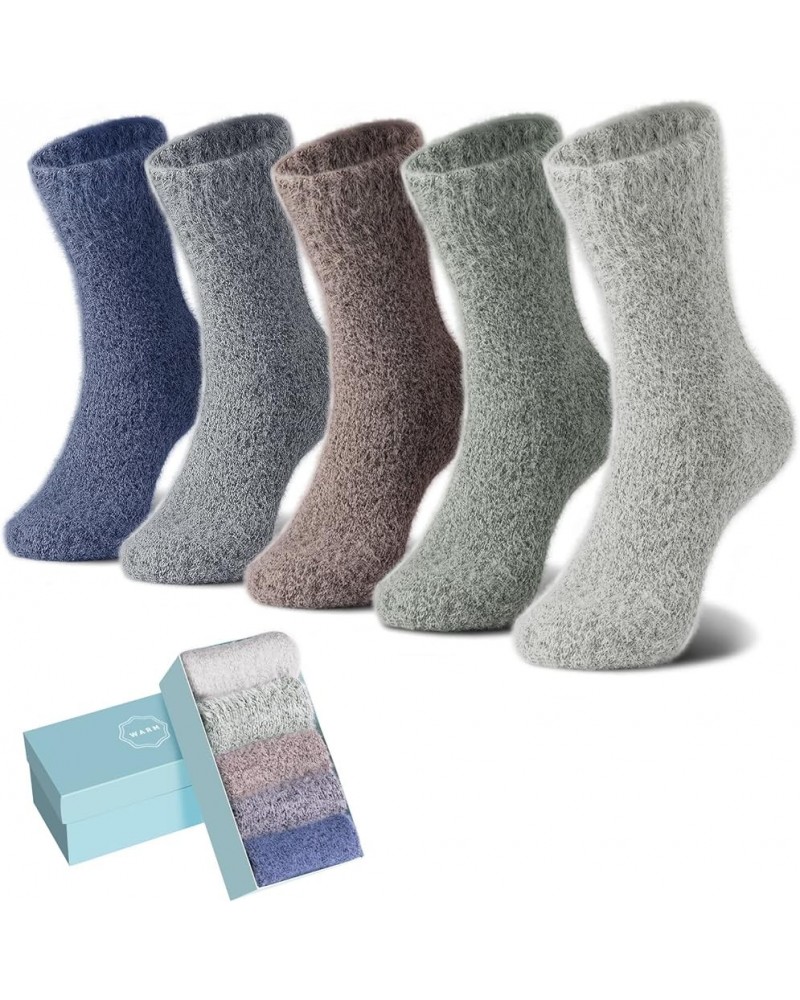 5 Pairs Fuzzy Socks for Women Winter Warm Wool Thick Socks Soft Cozy Womens Knit Sleep Socks with Gifts Box Solid Color-a1 $1...