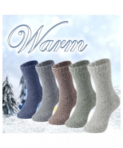 5 Pairs Fuzzy Socks for Women Winter Warm Wool Thick Socks Soft Cozy Womens Knit Sleep Socks with Gifts Box Solid Color-a1 $1...