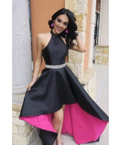 Halter Satin Prom Dresses for Women High Low Formal Party Ball Gown Aline Evening Dress with Pockets Pink $47.15 Dresses