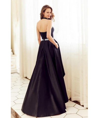 Halter Satin Prom Dresses for Women High Low Formal Party Ball Gown Aline Evening Dress with Pockets Pink $47.15 Dresses