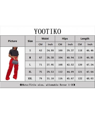 Womens Satin Cargo Pants Y2K High Waisted Straight Wide Leg Trousers with Pockets Streetwear 1 Rose $18.33 Pants