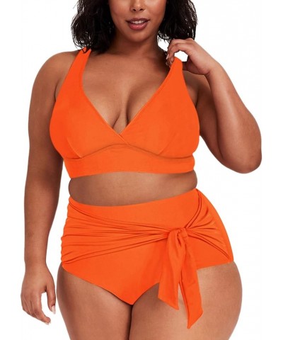 Women's 2 Piece High Waisted Swimsuit Plus Size Tie Twist Front Bikini Set Bathing Suit Swimwear Orange $12.90 Swimsuits