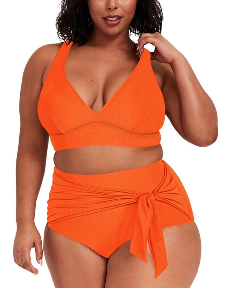 Women's 2 Piece High Waisted Swimsuit Plus Size Tie Twist Front Bikini Set Bathing Suit Swimwear Orange $12.90 Swimsuits