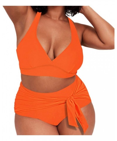 Women's 2 Piece High Waisted Swimsuit Plus Size Tie Twist Front Bikini Set Bathing Suit Swimwear Orange $12.90 Swimsuits