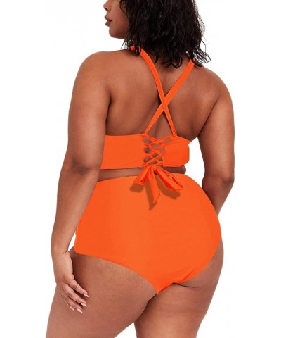 Women's 2 Piece High Waisted Swimsuit Plus Size Tie Twist Front Bikini Set Bathing Suit Swimwear Orange $12.90 Swimsuits