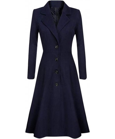 Womens Winter Lapel Button Long Trench Coat Jacket Overcoat Hairy Dress Outerwear Navy $19.31 Coats