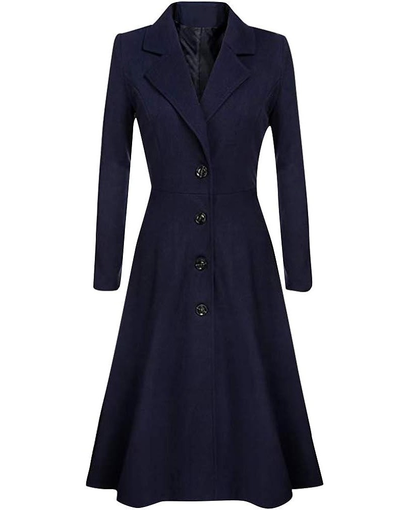 Womens Winter Lapel Button Long Trench Coat Jacket Overcoat Hairy Dress Outerwear Navy $19.31 Coats