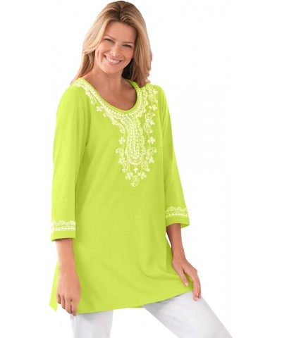 Women's Plus Size Embroidered Knit Tunic Lime $20.44 Tops