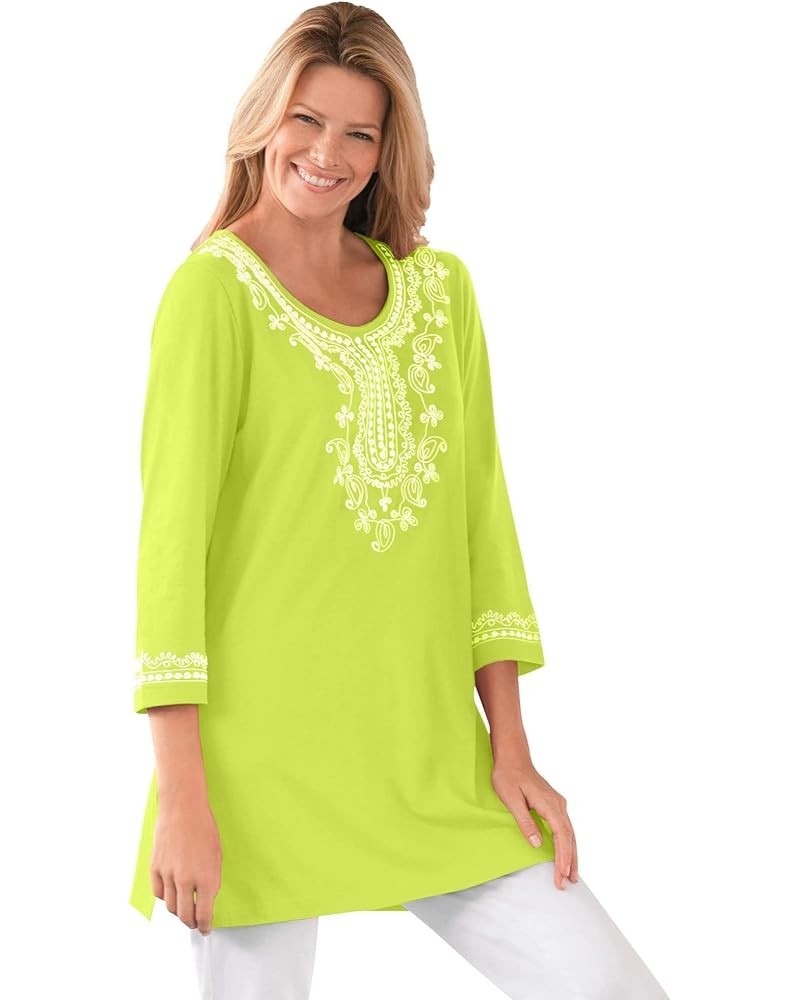 Women's Plus Size Embroidered Knit Tunic Lime $20.44 Tops